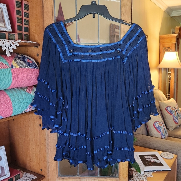 Navy Gauze Top - Picture 2 of 2